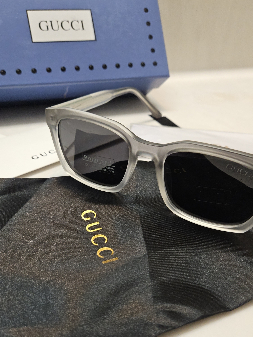 Gucci Unisex Polarized Sunglasses in Frosted Gray - Picture 6 of 8